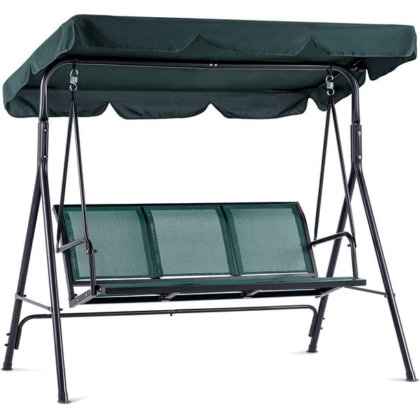 Steel Frame Textilence Seats Swing Glider 4507 Mcombo Outdoor Patio Canopy Swing Chair 3-Person Green 